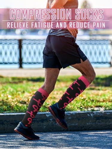 Fourluoo 6 Pairs Breast Cancer Awareness Compression Socks - size: Small-Medium, style: Ribbon