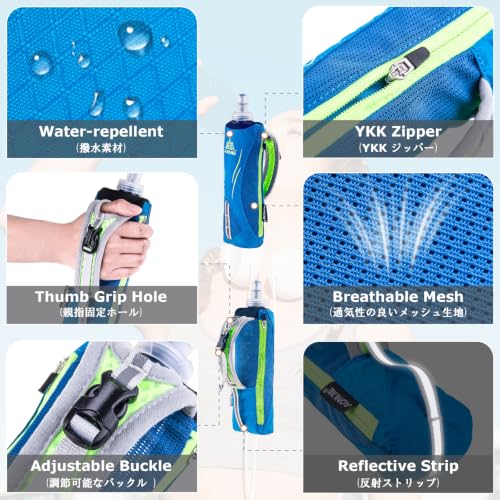 YAPJEB Soft Flask Collapsible Water Bottles, TPU Soft Water Bottle Folding Flask for Hydration Pack, BPA Free Folding Water Bottle Ideal for Cycling (Handheld Bag with 500ml Soft Flask - Black)