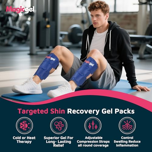 Shin Splint Relief: Hot & Cold Packs, Cryoball & Stretch Bands for Shin Splints | Hot & Cold Therapy for Leg Pain Relief | by Magic Gel - style: Shin Ice Pack Set