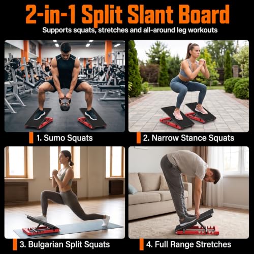 Slant Board for Calf Stretching, Steel Squat Wedge for Home Gym - color: Red+black