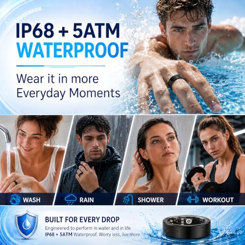 Smart Ring Fitness Tracker for Men & Women with Sleep, Heart Rate & SpO2 - color: Black, size: 7