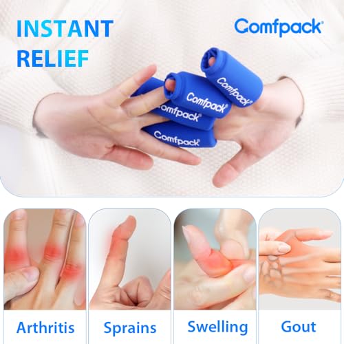 Comfpack 4PCS Finger Sleeves Gel Ice Pack for Pain Relief, Hot Cold Therapy - color: Blue