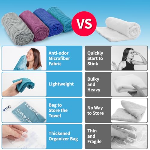 YESLIFE 4-Pack Cooling Towels (40"x 12"), Cooling Neck Wraps, Ice Towel - color: Grey, Dark Blue, Purple, Blue