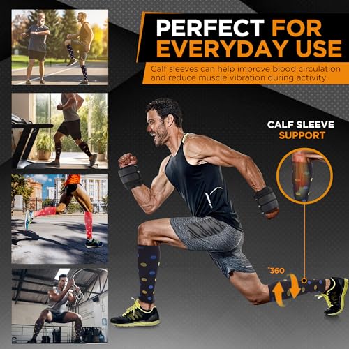Doc Miller Calf Compression Sleeves 20-30 mmHg for Women & Men, 1 Pair - color: Black/Blueyellow, size: XX-Large