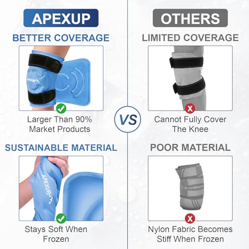 APEXUP Ice Pack for Knee Pain Relief, Large Reusable Wrap After Surgery, Flexible Gel Cold Pack for Injuries, Pain Relief for Back, Shoulder, Elbow, Ankle and Leg (Blue, L, 1PK) - size: Large-1PK, style: Blue