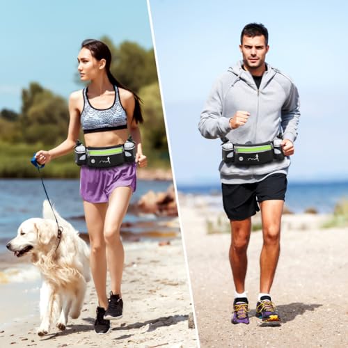 Hydration Running Belt with Water Bottles(2 x 300ML), Luckit Nylon Webbing Running Waist Bag Reflective Bum Bag Adjustable Sports Waist Pouch for Marathon Running Hiking Camping Jogging (Green) - color: Green