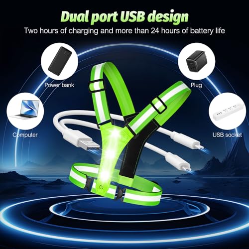 LED Reflective Running Vest - Light Up With 3 Modes, Rechargeable Night Gear for Runners - Safety Belt for Women Men