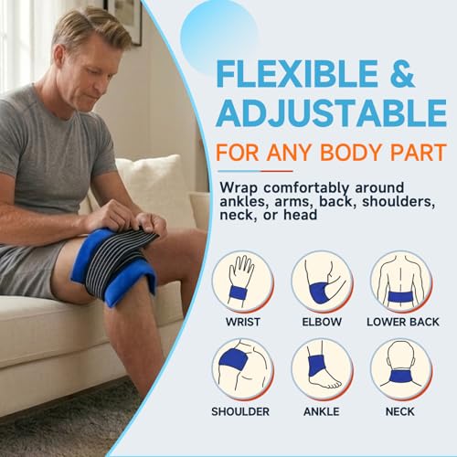 BICAREE Ice Packs for Injuries Reusable (3-Piece Set), Hot & Cold Gel Pack with Adjustable Wrap for Joint and Muscle Pain, Swelling, Knees, Back, Shoulder