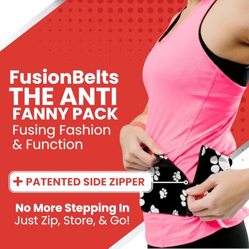 Fusion Belts Running Belt for Women & Men - Patented Side Zipper On Design - color: Paw Print, size: Small