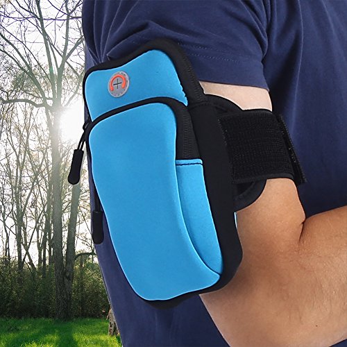 Filfeel Arm Pouch, Running Armband Bag for Phone & Keys Zipper Multi-Layer Wallet Pocket for Outdoor Jogging Sports Gym(Blue)