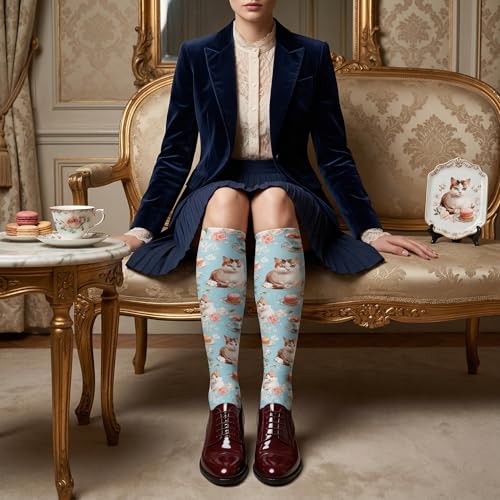 Cute Compression Socks Knee High Support Stockings Women Men - color: Cute Cats
