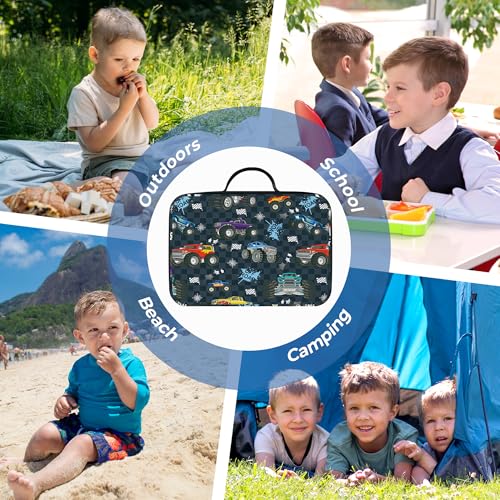 Clastyle Car Insulated Kid Lunch Bag for Boy Lunch Box, Black Race Truck - color: Checker Flag