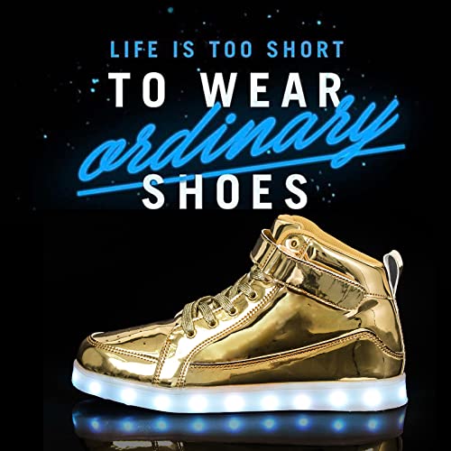 IGxx LED Light Up Shoes for Men Women Sparkly Sneakers High Top - color: Gold, size: 13 Women/12.5 Men