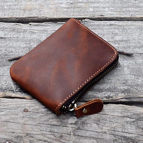 JJNUSA Genuine Leather Zipper Coin Purse Wallet With Key Car Smart Holder, Change Purse, Coin Pouch Holder For Men (Brown) - color: Brown