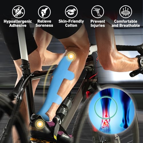 KTQUICK Precut Kinesiology Tape for Achilles Tendon,12PCS,20% Stronger,Blue - color: Blue