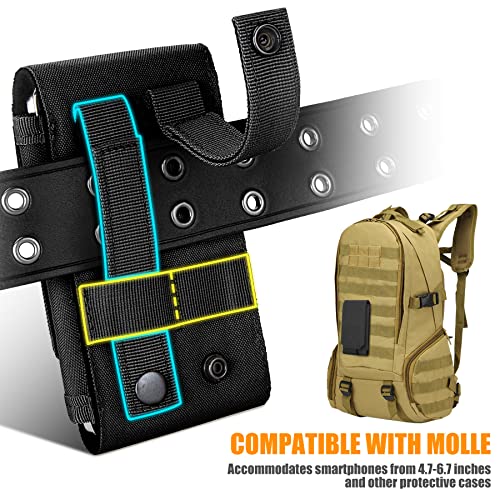 Tactical Molle Phone Holster Pouch, Universal Belt Waist Bag for iPhone 18 Pro Max/17 Pro/17/16 Pro Max/15 Pro Max/14 Pro Max/13, Samsung S26 Ultra/S25/S24, Size L - color: Black(2 Pack)