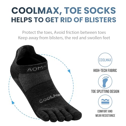 Toe Socks for Men and Women Athletic Running Coolmax Five Finger Ankle/Quarter Socks Breathable Lightweight, 3 Pairs - color: E4110# Black, size: Large