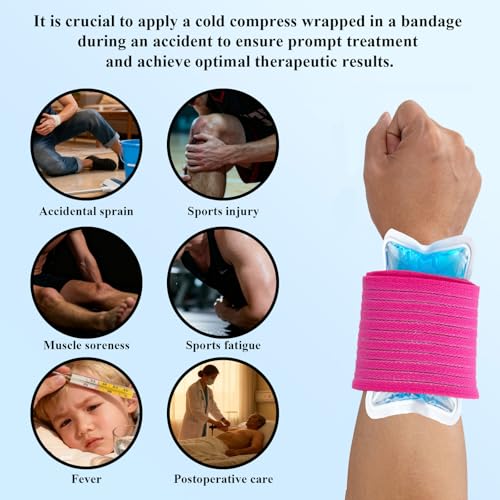 4-Pack Ice Pack Straps,35.5"x3"Elastic Ice Pack Wrap Holder with Hook&Loop - color: Pink