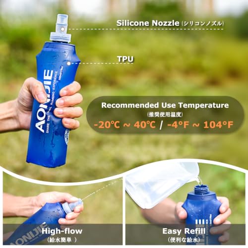 YAPJEB Soft Flask Collapsible Water Bottles, TPU Soft Water Bottle Folding Flask for Hydration Pack, BPA Free Folding Water Bottle Ideal for Cycling (Handheld Bag with 500ml Soft Flask - Black)