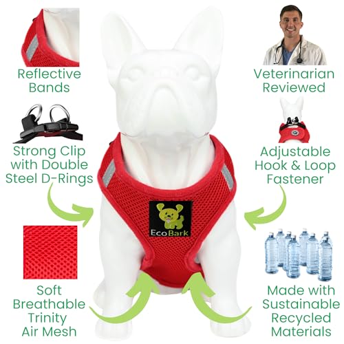 EcoBark Teacup Dog Harness for Tiny Dogs, Red, XXXS, Step in Mesh Vest - color: Red, size: XXXS- 2 to 3 lbs- Chest up to 10 in (Pack of 1)
