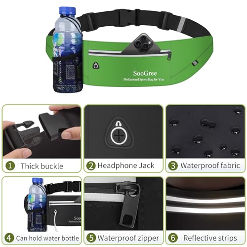 Men Women Slim Running Belt Fanny Pack,Zipper Waterproof Running Waist Pack,Ultra Light Reflective Phone Holder,Sport Workout Exercise Belt Bag for Running Walking Cycling Camping Gym (GSP1198-Green) - color: GSP1198-Green