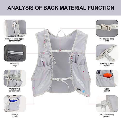 INOXTO Running Hydration Vest Backpack,Lightweight Insulated Pack with 1.5L Water Bladder Bag Daypack for Hiking Trail Running Cycling Race Marathon for Women Men - color: light gray