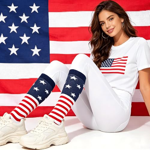 Compression Socks for Women Festival Knee High Socks Calf Stockings - color: American Flag-01, size: Large