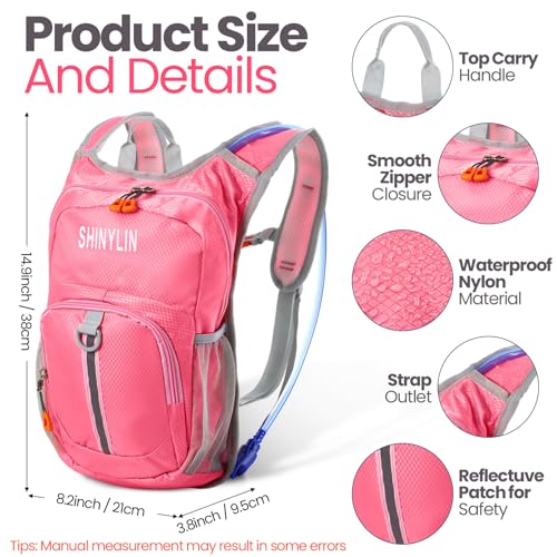 Shinylin Kids Hydration Backpack with 1.5L Water Bladder Hiking Backpack Lightweight for Boys or Girls Children Biking Climbing Running Cycling - color: Pink, style: Classic