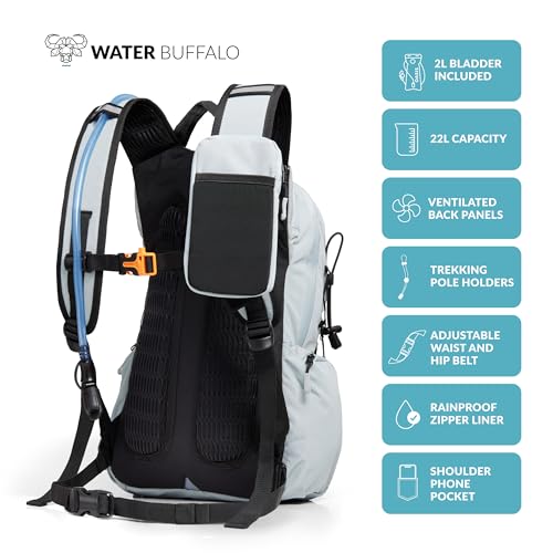 Water Buffalo Sherpa 22L Hiking Hydration Backpack, 2L Bladder - color: Flint