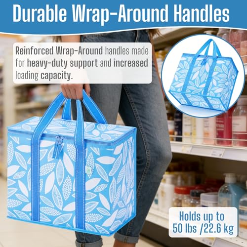 VENO 2 Pack Insulated Grocery Bags, Hard Bottom, Spring Breeze - color: Spring Breeze, size: 15.7"W x 12.6"H x 8.7"D - 2 Pack