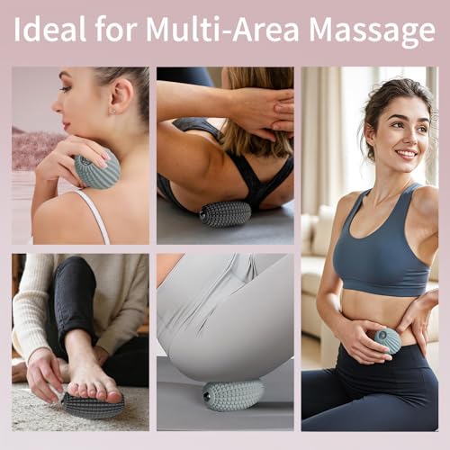 Vibrating Massage Ball with Rolling Massage Head, Trigger Point Massager Ball for Back, Shoulder, Foot, Muscle Recovery, Portable Rechargeable Massage Roller, 3 Vibration Speeds (Grey) - color: Grey