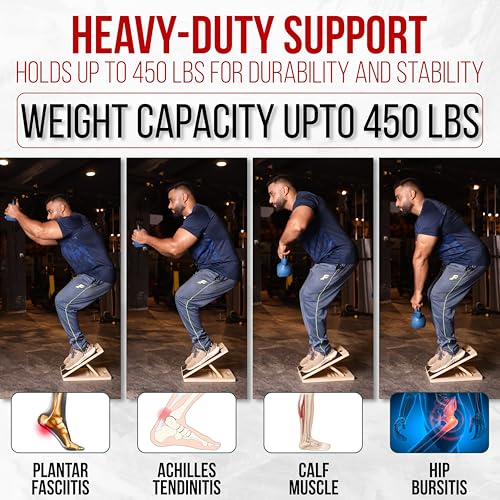 Professional Adjustable Calf Stretcher Slant Board for Squats for Ankle and Achilles Stretching, Posture Wooden Slant Board for Calf Stretching, Squat Wedge for Physical therapy & Exercise