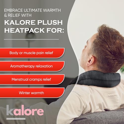 Microwavable Heating Pads for Winter Warmth, Back, Stomach & Head Comfort – Kalore Neck Wrap with Velboa Faux Fur Cover – Even Heat Distribution Hot Compress Bag – Wheat Heat Pad – Unscented – Black - size: Unscented, style: Plush Black
