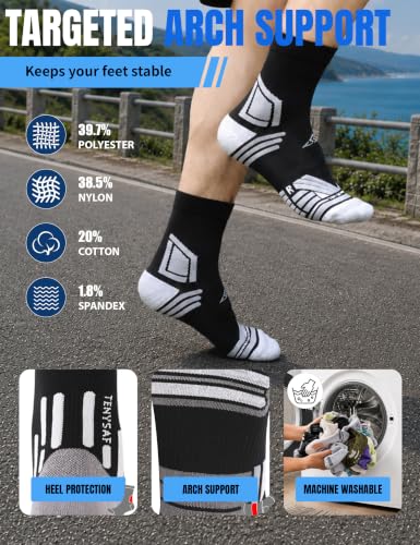 Crew Running Socks Men: Arch Support Cushion Compression Socks - color: H-black White Gray, size: 13-16