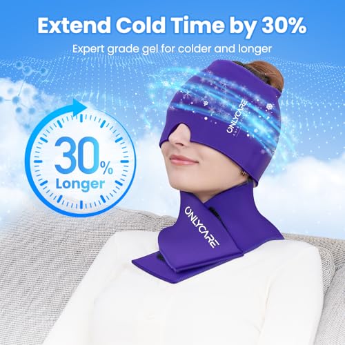 ONLYCARE Migraine Relief Cap & Neck Ice Pack Wrap Gel Gift Set for Women - color: Purple