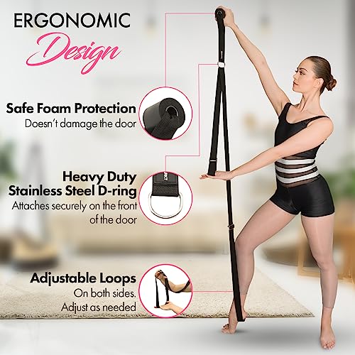 Stretching Strap with Door Anchor for Splits and Flexibility Training - color: Black