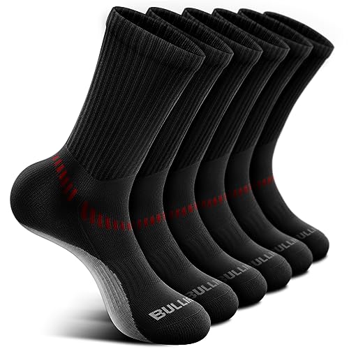 BULLIANT Men 6-Pack Athletic Compression Crew Socks for Running Gym Sports - color: Black 3722, size: 8-10