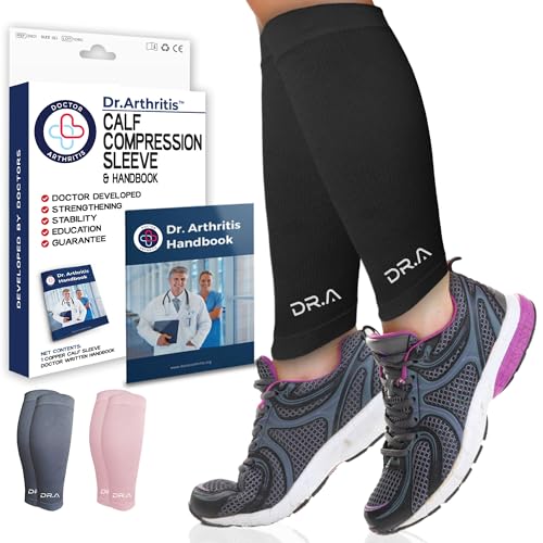Dr. Arthritis Calf Compression Sleeve for Men and Women, Calf Sleeve & Leg Compression for Shin Splint Relief, Helps with Varicose Vein(Medium, Black, 1 Pair) - color: Black