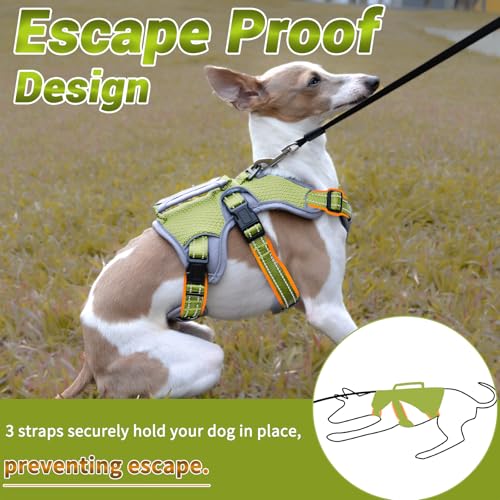 Escape Proof Dog Harness, No Escape No Pull Reflective Dog Harness with Durable Handle, Adjustable Heavy Duty Vest for Small Medium Large Dogs, Walking and Training (Green,L) - color: Green, size: L (Pack of 1)