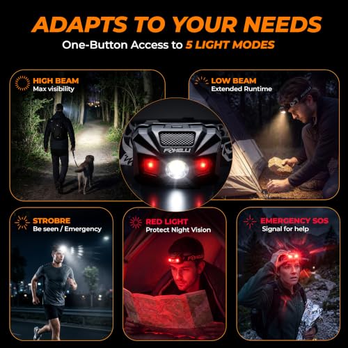 Foxelli USB‑C Rechargeable LED Headlamp – Ultra‑Light 2.4 oz & Bright 180 Lumens – Red/White Light, 5 Modes, IPX5 Waterproof, 40 h Runtime for Trail Running, Camping, Hiking - color: 2-Pack Black