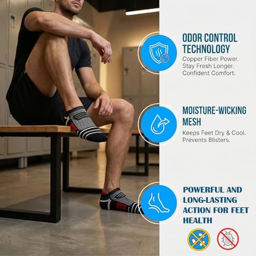Kodal Copper-Infused Ankle Compression Running Socks Cushioned Perfect Fit - color: Purple/Yellow-5 Pairs, size: Medium-10