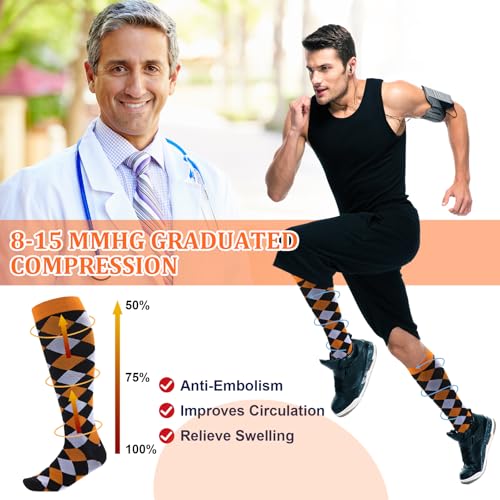Shyyween 12 Pairs Men Knee High Compression Socks - size: XX-Large, style: Colorful Funky