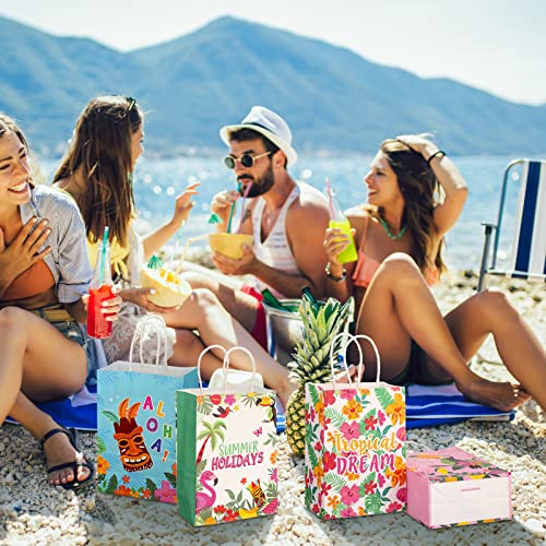 Outus 24 Pcs Hawaiian Party Favor Bags with Handles, Luau Tiki Toucan Gift - style: Hawaii