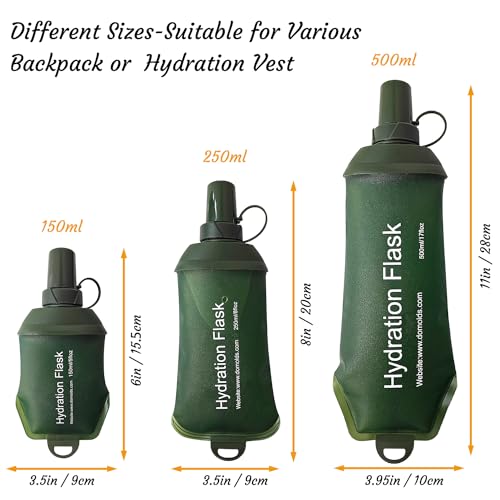 J.CARP 150ml Soft Flask Running Water Bottles, TPU Foldable Running Hydration Flask for Hydration Pack Cycling Hiking Climbing Outdoors Motorbike Green - color: Green, 150ml