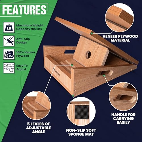 Professional Large Wooden Slant Board for Calf Stretching, Adjustable Incline Calf Stretcher for Injury Prevention, Ankle Stretch Board with 15°, 20°, 25°, 30° & 35°Stretch Movement