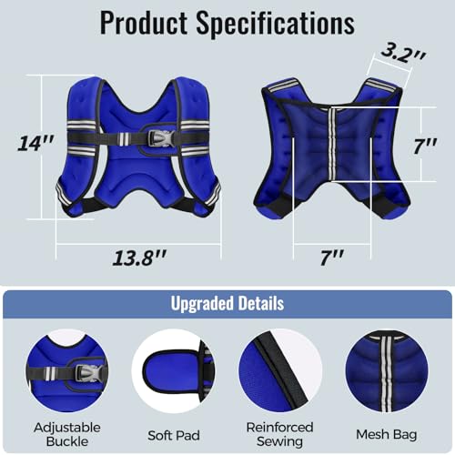 Zeerun Weighted Vest, 6/8/10/12/15/18/20/24/30LB for Men Women - color: Blue, size: 8 Lb