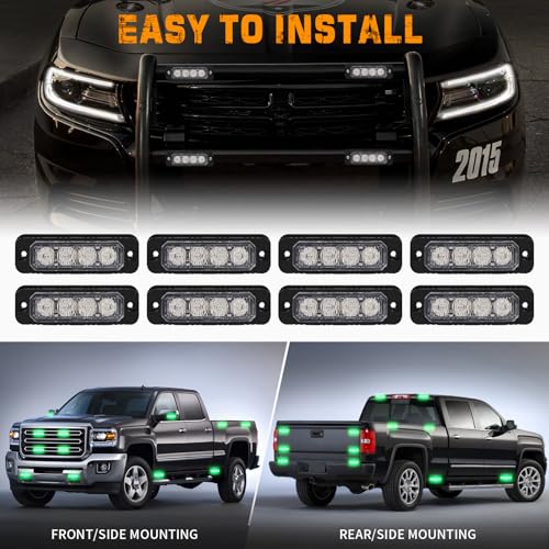 XRIDONSEN 8PCS Sync Truck Grill Lights 32 LED Green Strobe Lights - color: Green