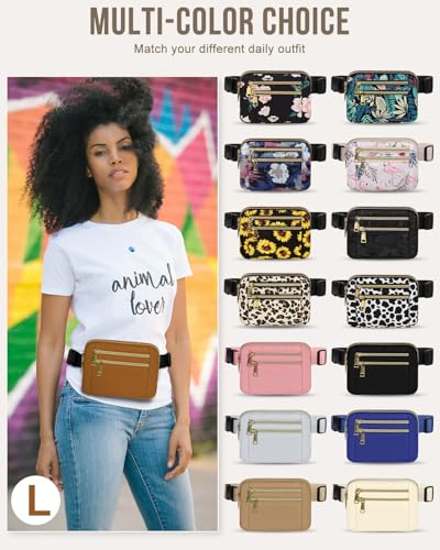 Capolo Fanny Packs for Women 4 Zip Pocket Crossbody Belt Bag Waist Bags - color: Brown, size: Large
