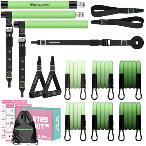 Pilates Bar Kit with Resistance Bands, Pilates Workout Equipment for Women - color: Green