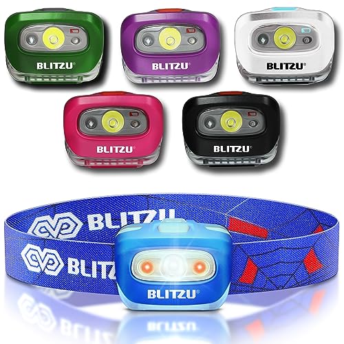 BLITZU Hands-Free Headlamp, Blue, 165 Lumen, Adjustable Light Modes, Battery Powered, Waterproof, Impact Resistant - color: Blue